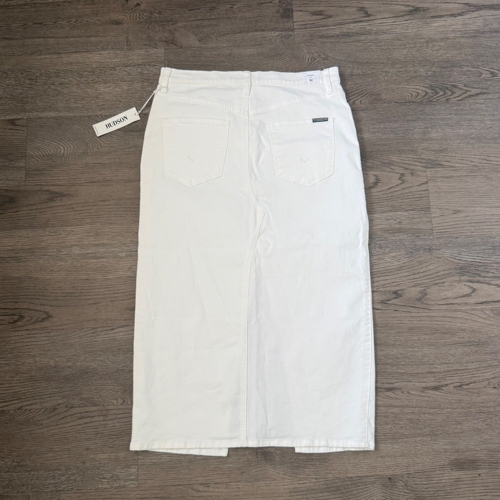 Hudson‎ White Denim Midi Skirt Size 32 NWT High Rise Front Slit Stretch Cotton - Picture 3 of 11